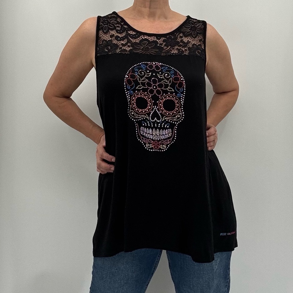 Disney Epcot World Showcase Mexican Pavilion Embellished Calavera Skull Tank Top - Picture 5 of 12